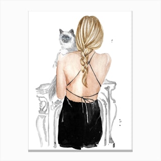 Blondie Girl With Pretty Cat Canvas Print
