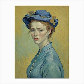 Portrait Of A Young Woman Wearing A Blue Hat Canvas Print