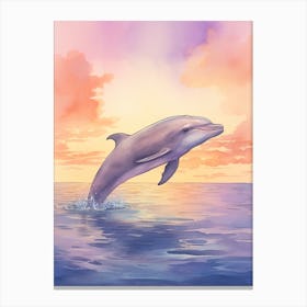 Dolphin With Pastel Sunset  Canvas Print