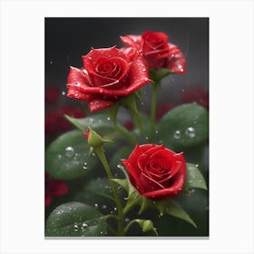 Red Roses At Rainy With Water Droplets Vertical Composition 77 Canvas Print