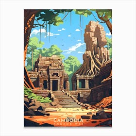 Cambodia Angkor Wat Landscape Retro Travel Canvas Print