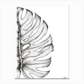 Black and White Monsteria Leaf Left Canvas Print