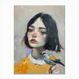 Girl With A Bird 3 Canvas Print