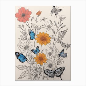 Yellow Flowers And Blue Butterflies Canvas Print