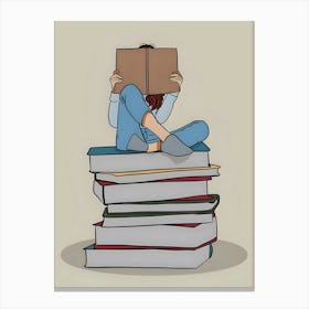 Illustration Of A Girl Reading A Book Canvas Print