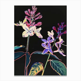 Neon Flowers On Black Lilac 1 Canvas Print
