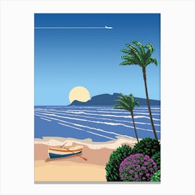 Cyprus. Beach with boat, sunrise — City Pop art, retrowave/vaporwave poster, 80s, aesthetic poster Canvas Print