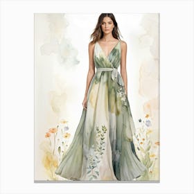 Eco Friendly Frock In Watercolor Illustration Fabric Draped Gracefully Composed Of Sustainable Mat Canvas Print