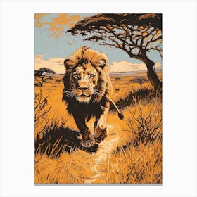 Barbary Lion Relief Illustration Savana 3 Canvas Print