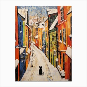 Cat In The Streets Of Oslo   Norway With Snow 4 Canvas Print