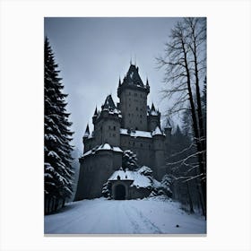 Castle In The Snow Blood Moon Over The Romanian Wilds Canvas Print