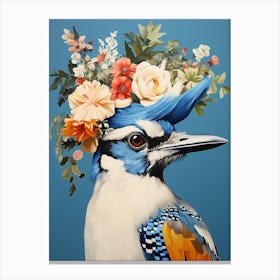 Bird With A Flower Crown Blue Jay 2 Canvas Print