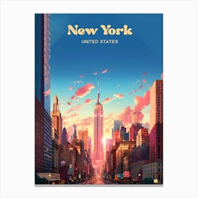 New York United States Sunset Travel Art Canvas Print