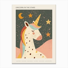 Pastel Peach Mustard Unicorn With The Stars Poster Canvas Print
