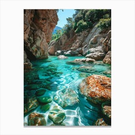 Turquoise Water In A Rocky Canyon Canvas Print