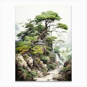 Akiyoshido Cave In Yamaguchi, Japanese Brush Painting, Ukiyo E, Minimal 2 Canvas Print