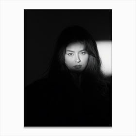 Monochromatic Portrait Face Emerges Split Between Stark Light And Deep Shadow Chiaroscuro Techniqu 1 Canvas Print