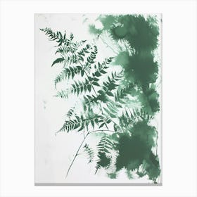 Green Ink Painting Of A Japanese Tassel Fern 2 Canvas Print