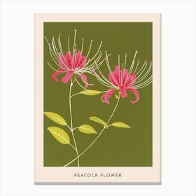 Pink & Green Peacock Flower 1 Flower Poster Canvas Print