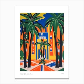 South Beach Miami Usa Matisse Style 1 Watercolour Travel Poster Canvas Print