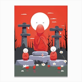 Jizo Statues Japanese Style Illustration 10 Canvas Print