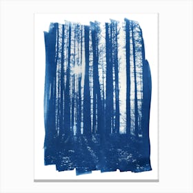 Forest Sunlight Tree Cyanotype Blue Canvas Print