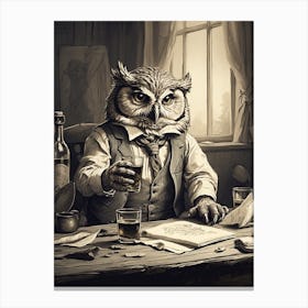 Vintage Owl Bird Beer Canvas Print