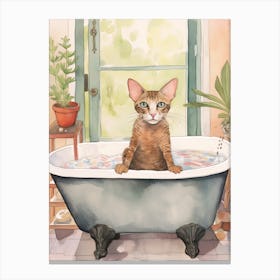 Peterbald Cat In Bathtub Botanical Bathroom 1 Canvas Print