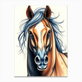 Brown Horse Head - Front Portrait Color Drawing Canvas Print