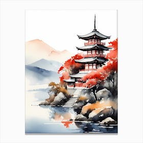Watercolor Japanese Landscape Painting (9) Canvas Print