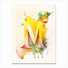 M  Letter, Alphabet Storybook Watercolour 2 Canvas Print