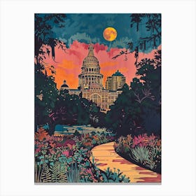 The Texas Colourful Blockprint State Capitol Austin Texas Colourful Blockprint 1 Canvas Print