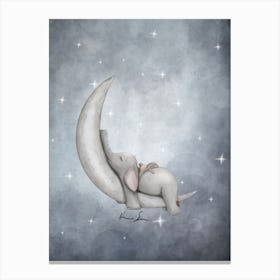 Good Night Elephant On The Moon Canvas Print