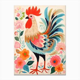 Pink Scandi Rooster 3 Canvas Print