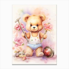Gymnastics Teddy Bear Painting Watercolour 2 Canvas Print