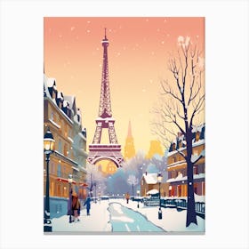 Vintage Winter Travel Illustration Paris France 2 Canvas Print