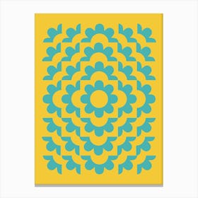 Midcentury Modern Abstract Geometric Flower Pattern Floral in blue teal mustard Canvas Print