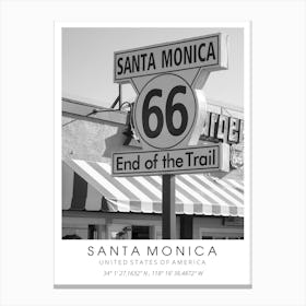 Santa Monica Print Black And White United States North America Canvas Print