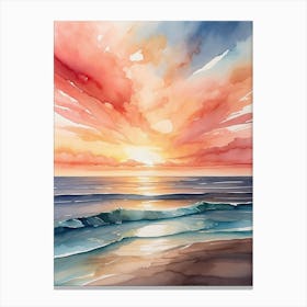 Watercolor Sunset On The Beach Canvas Print