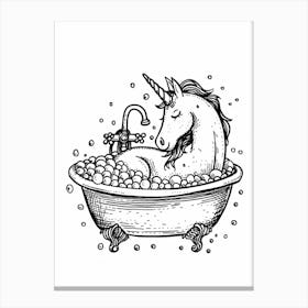 Unicorn In The Bubble Bath Black & White Doodle Canvas Print