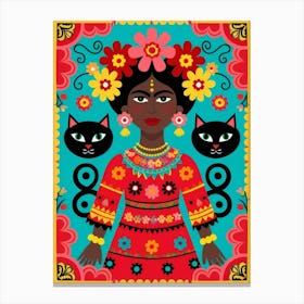 Mexican Girl With Cats Canvas Print