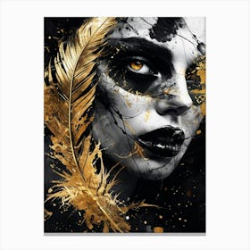 Golden Feather Abstract Elegance Digital Art Canvas Print