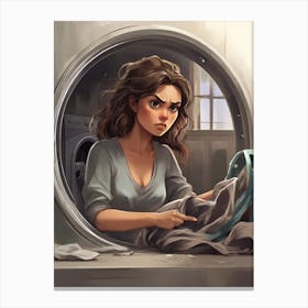 Girl In A Washing Machine Canvas Print