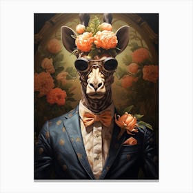 Giraffe With Flowers Canvas Print