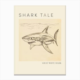 Great White Shark Vintage Illustration Poster Canvas Print