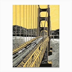 Golden Gate San Francisco Linocut Illustration Style 4 Canvas Print