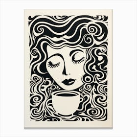 Coffee Face Linocut Inspired 3 Canvas Print