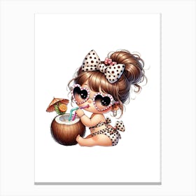 Little Girl Drinking A Coconut 1 Canvas Print