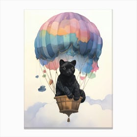 Baby Black Panther In A Hot Air Balloon Canvas Print