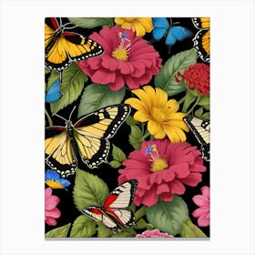 Seamless Pattern With Butterflies And Flowers 9 Canvas Print